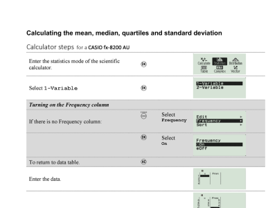 Preview of Calculator steps for statistics on a Casio fx8200 AU