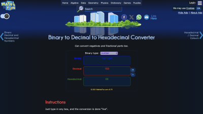Screenshot of Binary Decimal Hexadecimal Converter