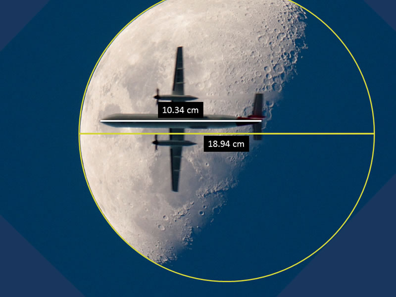 Airplane in front of the moon - sample from resource