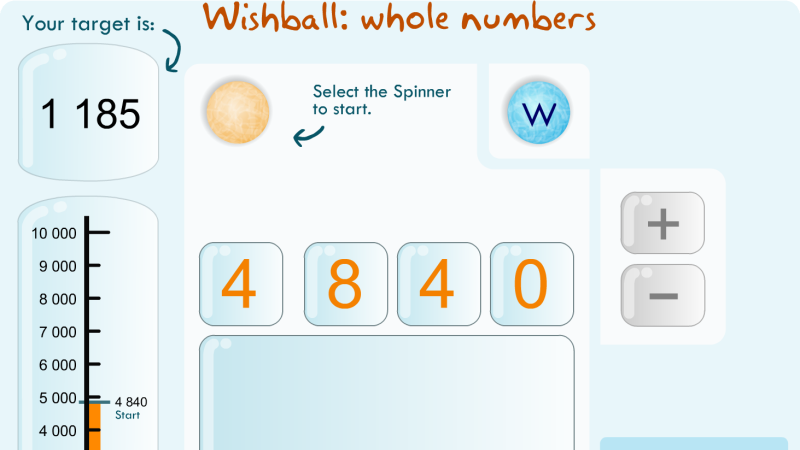 Screenshot of Wishball: whole numbers
