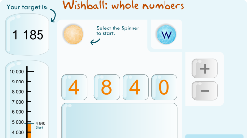 Screenshot of Wishball: whole numbers