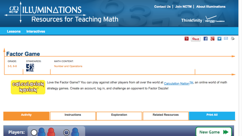 Screenshot of Factor Game
