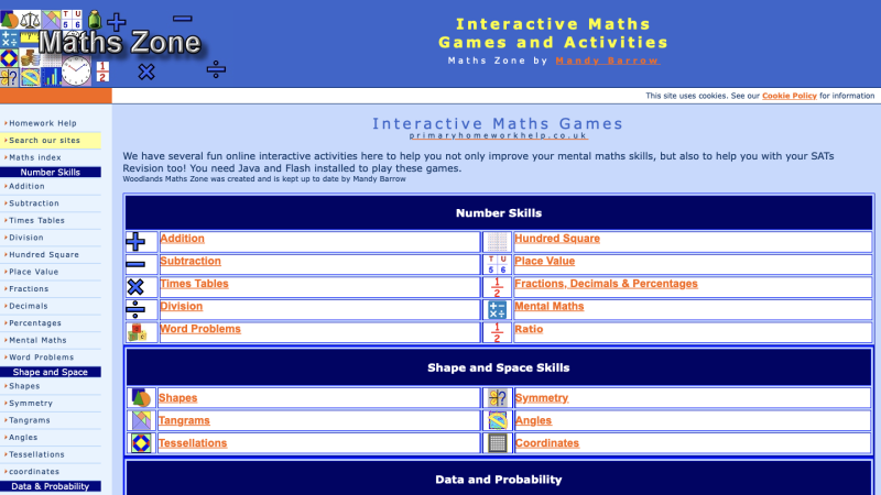 Screenshot of Woodlands Maths Skills