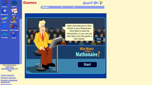 Screenshot of Who wants to be a Mathonaire?