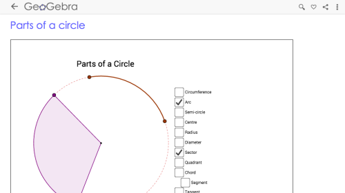 Screenshot of Parts of a Circle