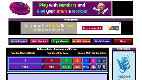 Screenshot of Fraction-Percent Balance Scale