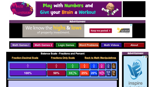 Screenshot of Fraction-Percent Balance Scale