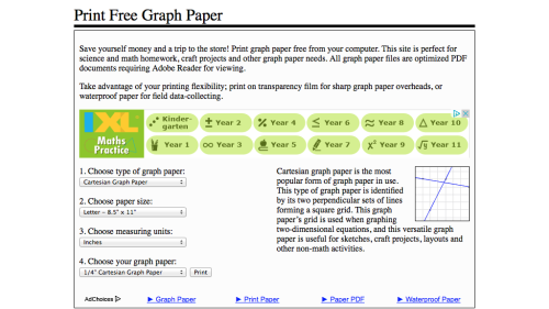 Screenshot of Print Free Graph Paper