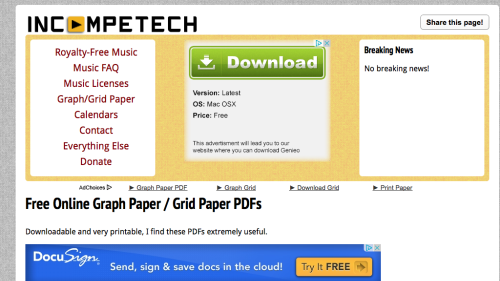 Screenshot of incompetech - Free Online Graph Paper