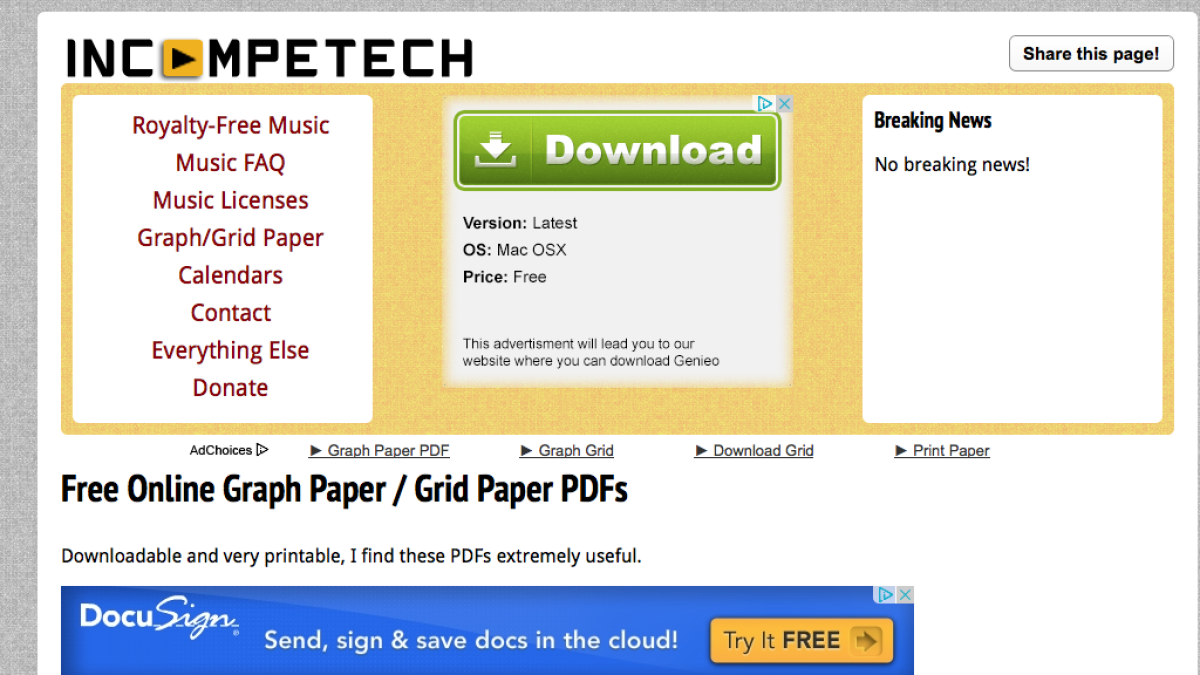 Screenshot of incompetech - Free Online Graph Paper