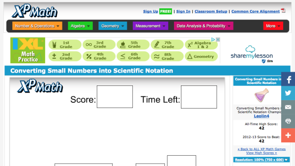 Screenshot of Converting Small Numbers into Scientific Notation