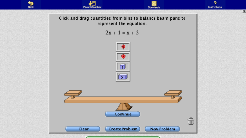 Screenshot of Algebra Balance Scales - Negatives