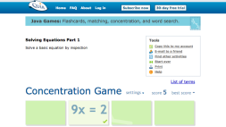 Screenshot of Solving equations concentration game