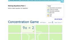 Screenshot of Solving equations concentration game