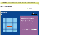 Screenshot of Solve 1-step equations - Battleship