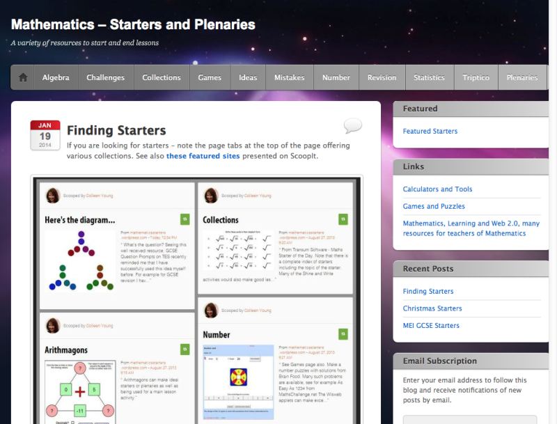 Mathematics Starters - MathsLinks