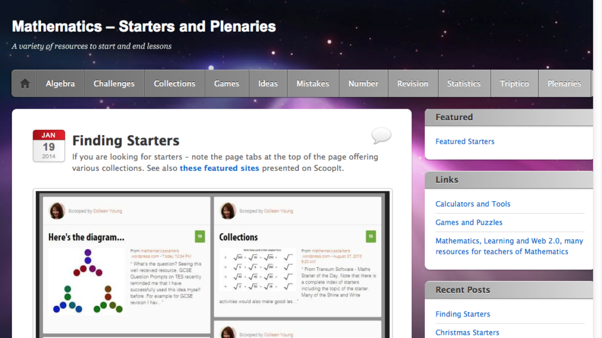 Screenshot of Mathematics Starters