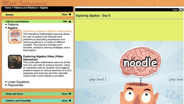 Screenshot of Exploring Algebra