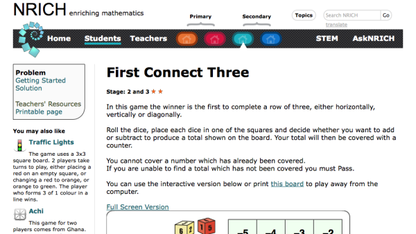 Screenshot of Direct Numbers Dice Game