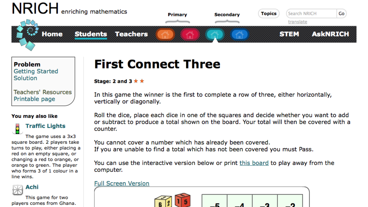 Screenshot of Direct Numbers Dice Game