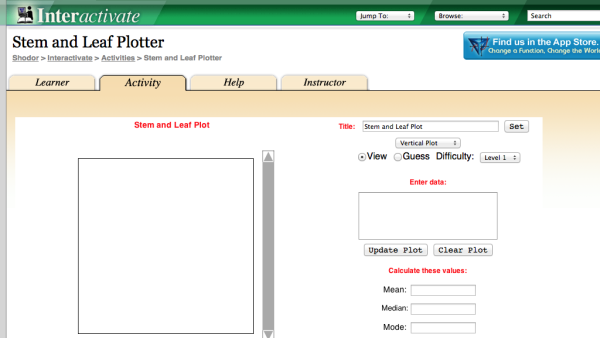 Screenshot of Stem and Leaf Plot