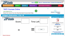 Screenshot of XP Math Integers Subtraction: -9 to +9