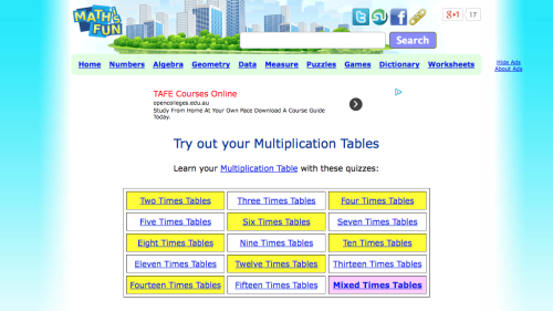 Screenshot of Try out your Multiplication Tables