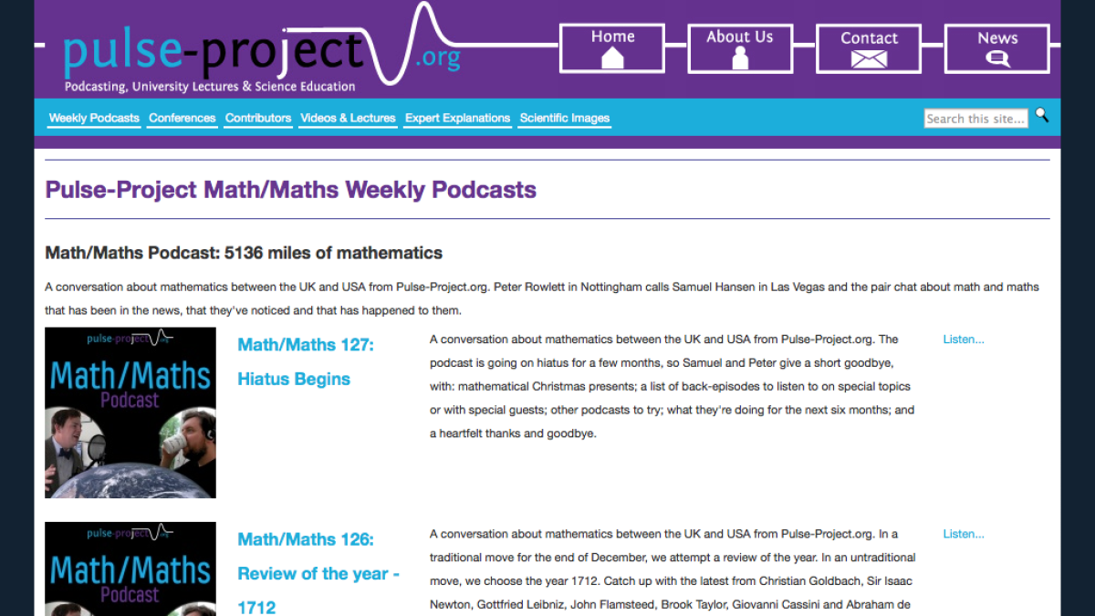 Screenshot of Pulse-Project Math/Maths Weekly Podcasts