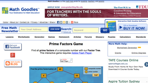 Screenshot of Interactive Factor Tree Game