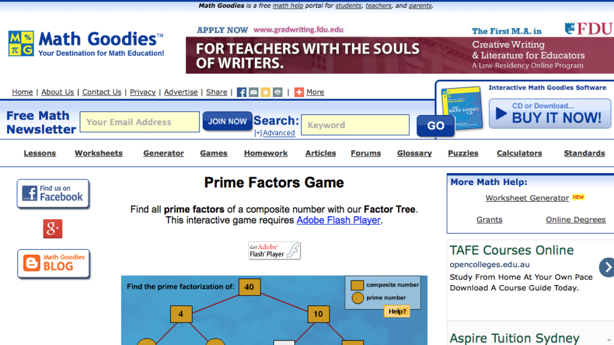 Screenshot of Interactive Factor Tree Game