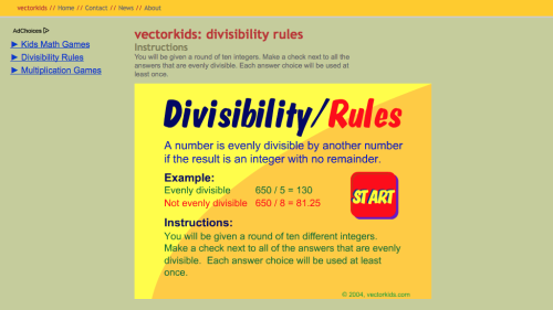 Screenshot of Divisibility Rules