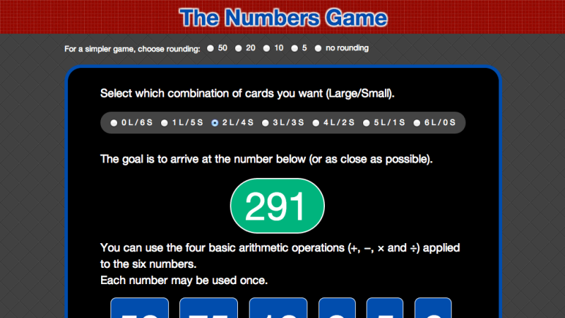 Screenshot of The Numbers Game