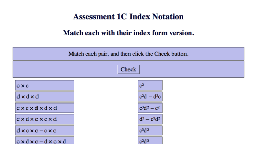 Screenshot of Index Notation/Laws Hot Potatoes Exercises