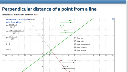 Screenshot of Perpendicular distance of a point from a line