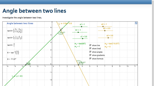 Screenshot of Angle between two lines