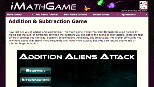 Screenshot of Addition Aliens Attack