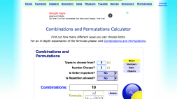 Screenshot of Combinations and Permutations Calculator