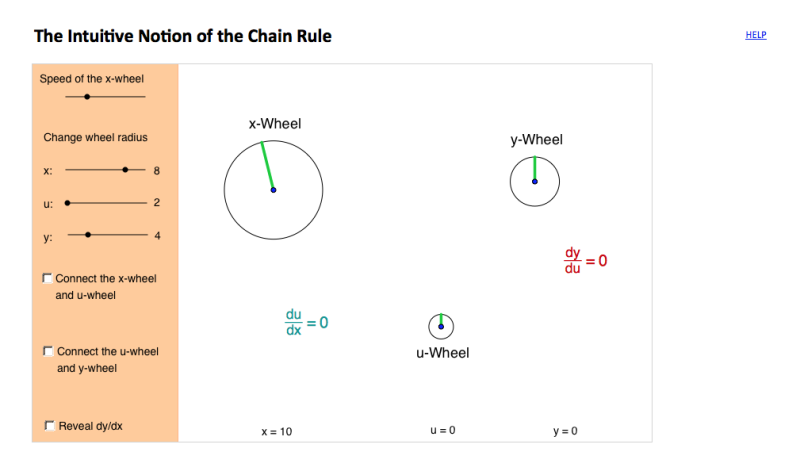 Screenshot of Demo of chain rule using gears analogy
