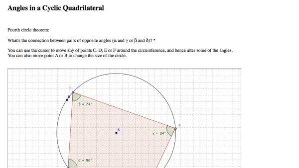 Screenshot of Angles in a Cyclic Quadrilateral