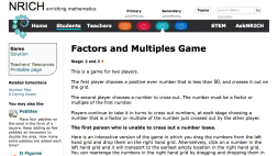 Screenshot of Factors and Multiples Game