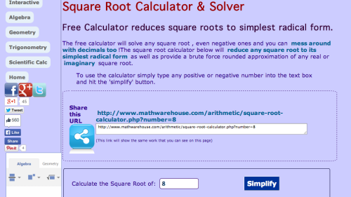 Screenshot of Square Root Calculator & Solver