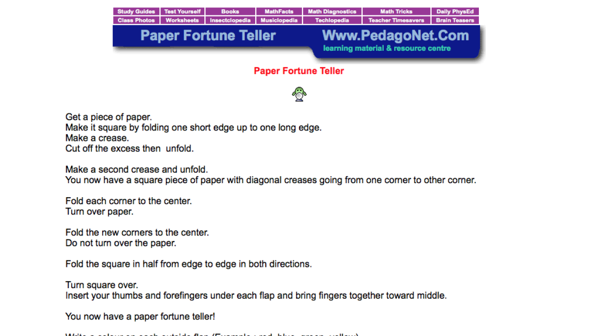 Screenshot of Paper Fortune Teller