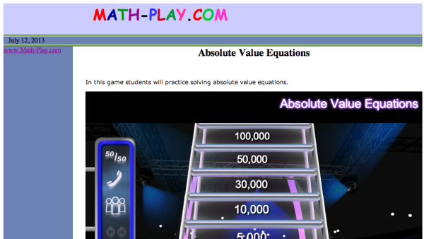 Screenshot of Absolute Value Equations - Billionaire