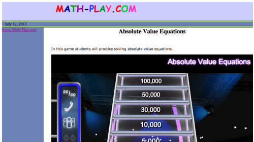Screenshot of Absolute Value Equations - Billionaire