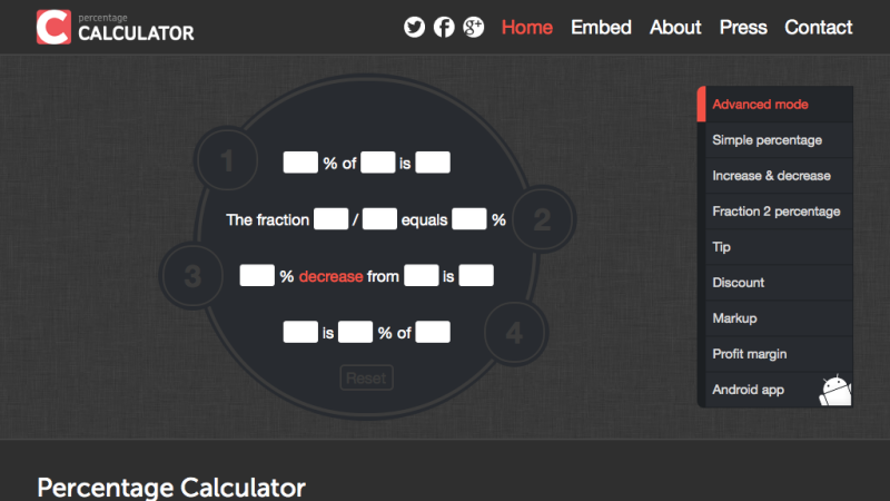 Screenshot of Percentage Calculator
