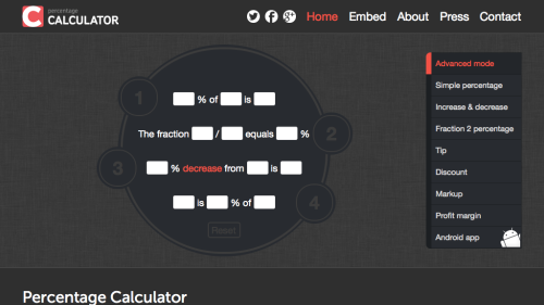 Screenshot of Percentage Calculator