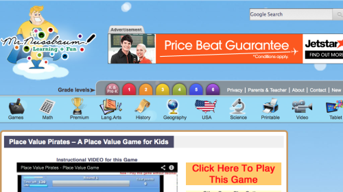 Screenshot of Place Value Pirates (with decimals)