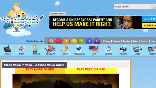 Screenshot of Place Value Pirates (without decimals)