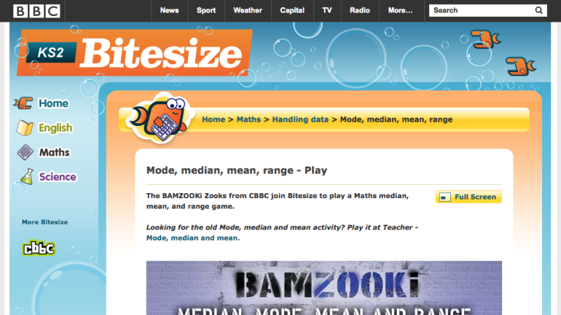 Screenshot of BAMZOOKi - Mode, median, mean, range