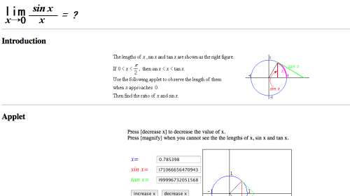 Screenshot of lim x → 0 (sin x / x) = 1